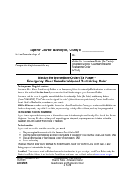 Document preview: Form GDN M205 Motion for Immediate Order (Ex Parte) - Emergency Minor Guardianship and Restraining Order - Washington