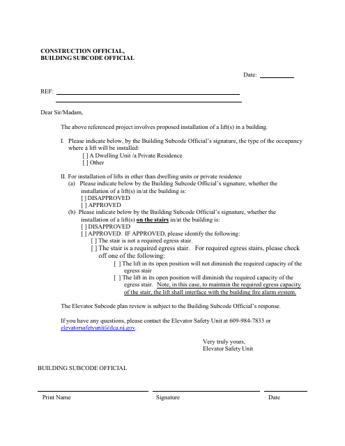 Lifts Pre-approval Letter Form - New Jersey