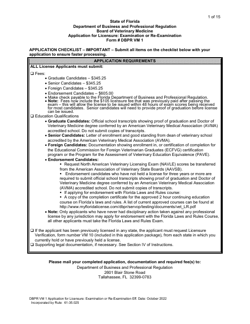 Form DBPR VM1 Fill Out, Sign Online and Download Printable PDF