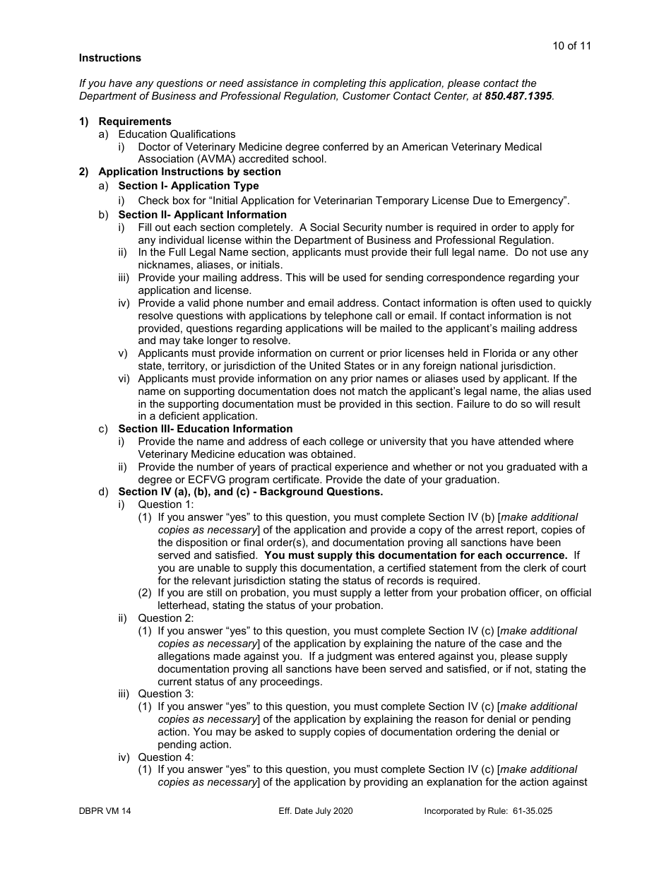 Form DBPR VM14 Application for Veterinarian Temporary License - Florida, Page 10
