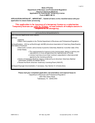 Form DBPR VM14 Application for Veterinarian Temporary License - Florida