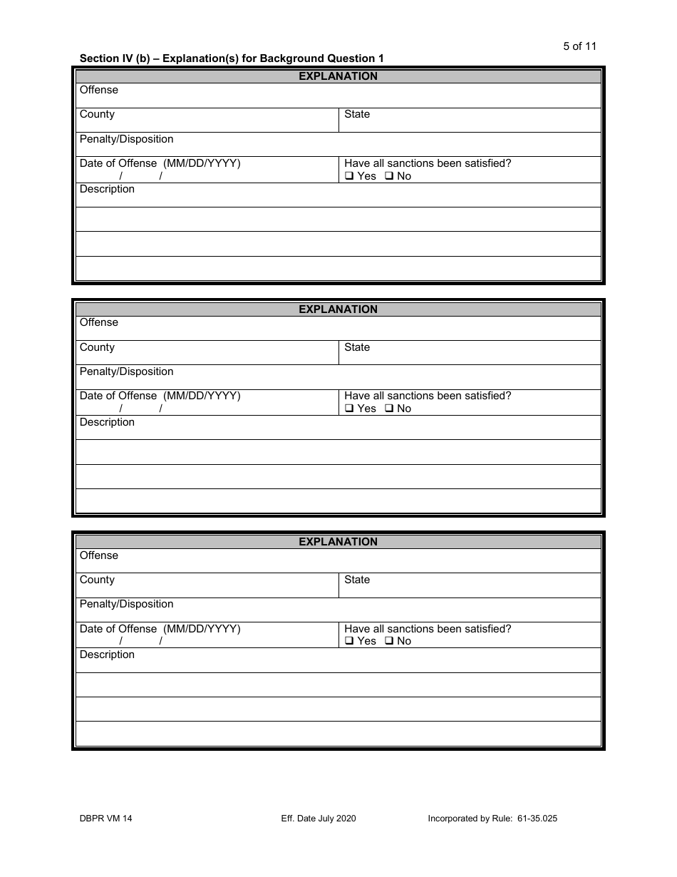 Form DBPR VM14 Application for Veterinarian Temporary License - Florida, Page 5