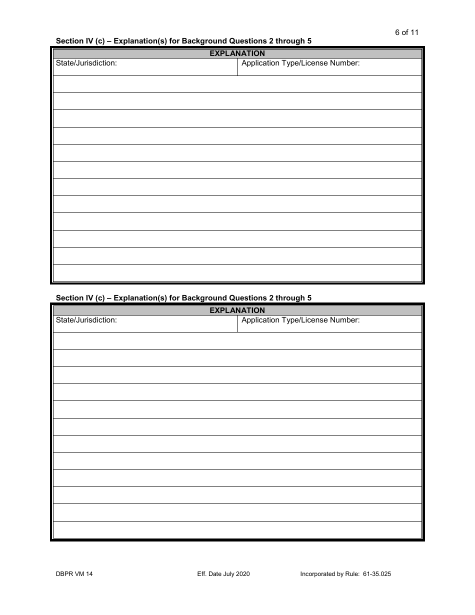 Form DBPR VM14 Application for Veterinarian Temporary License - Florida, Page 6