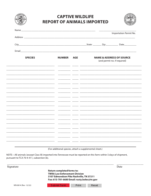 Form WR-0814  Printable Pdf