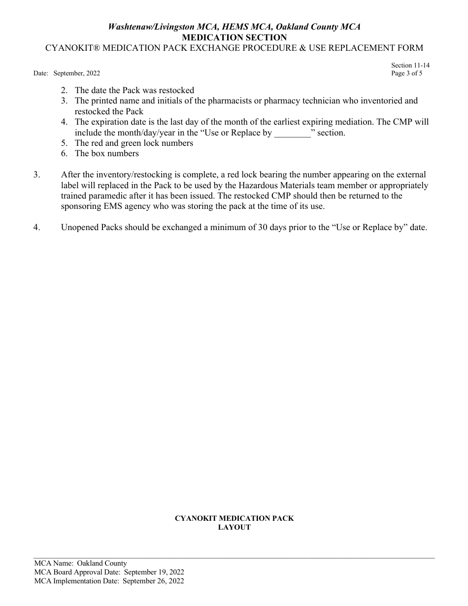 Cyanokit Medication Pack Use Replacement Form - Oakland County, Michigan, Page 3