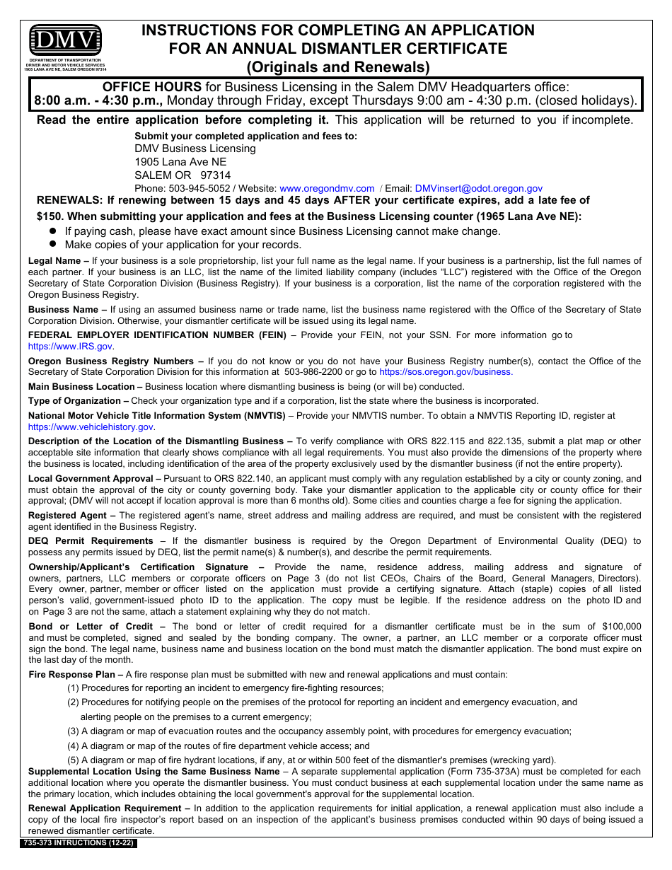 Form 735 373 Download Fillable PDF or Fill Online Application for an