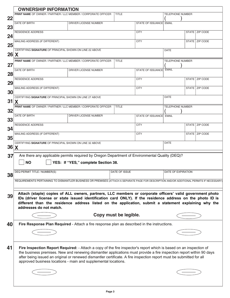 Form 735-373 Application for an Annual Business Certificate as a Dismantler of Motor Vehicles or Salvage Pool Operator - Oregon, Page 5