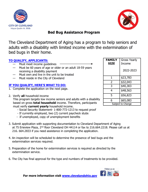 Application for Assistance With Bed Bugs - City of Cleveland, Ohio Download Pdf