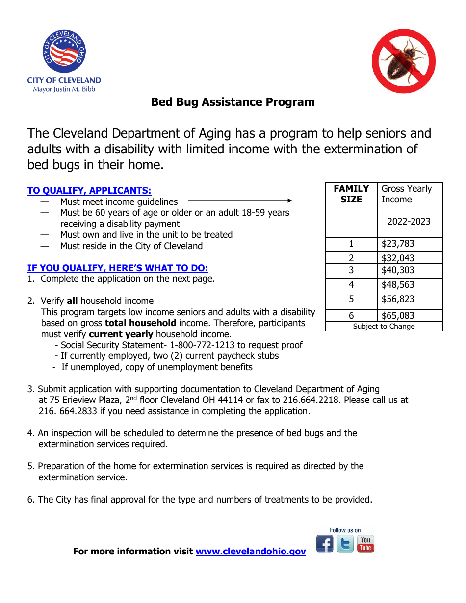 Application for Assistance With Bed Bugs - City of Cleveland, Ohio, Page 1