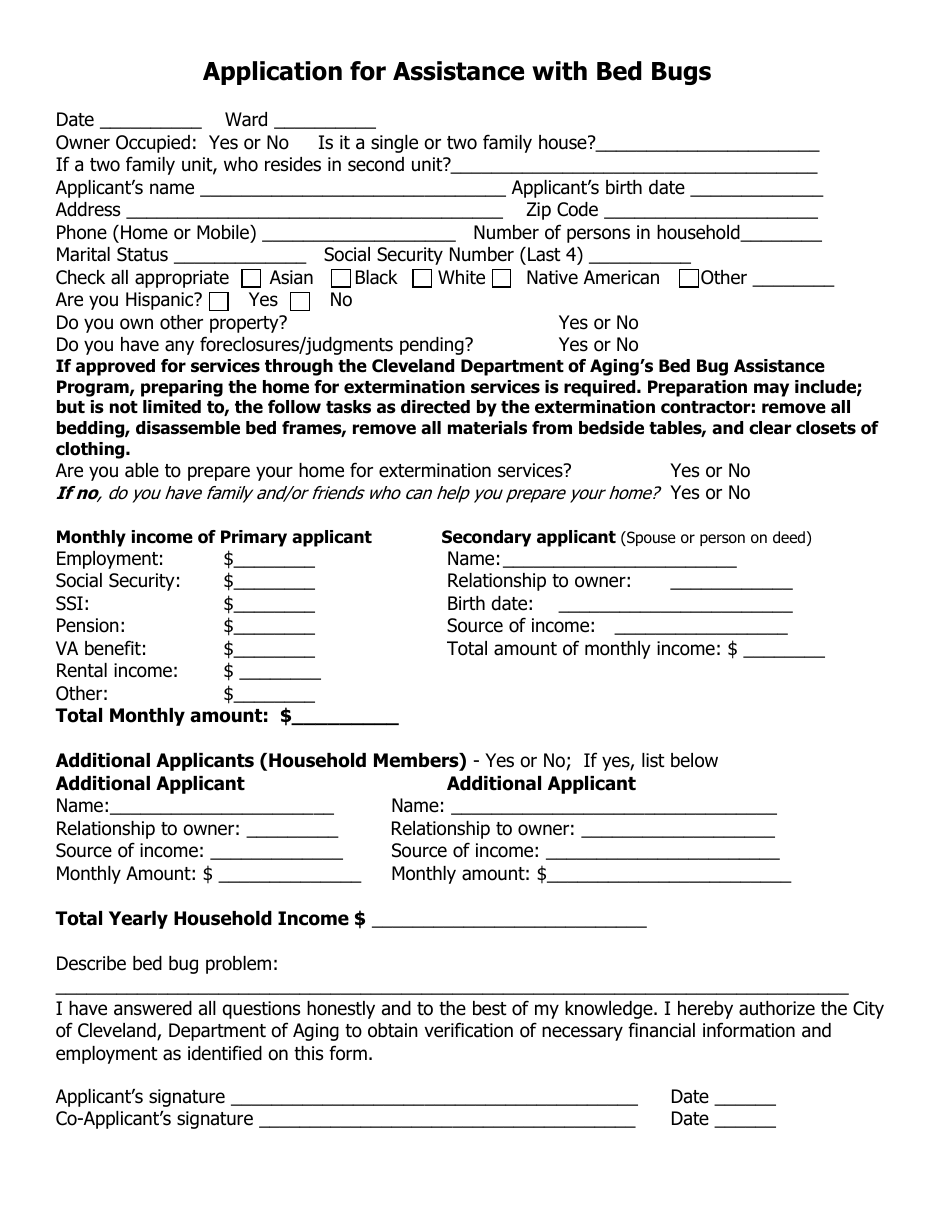 Application for Assistance With Bed Bugs - City of Cleveland, Ohio, Page 2