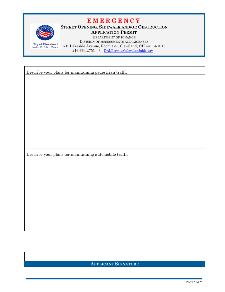 Street Opening, Sidewalk and / or Obstruction Application Permit - Emergency - City of Cleveland, Ohio, Page 5
