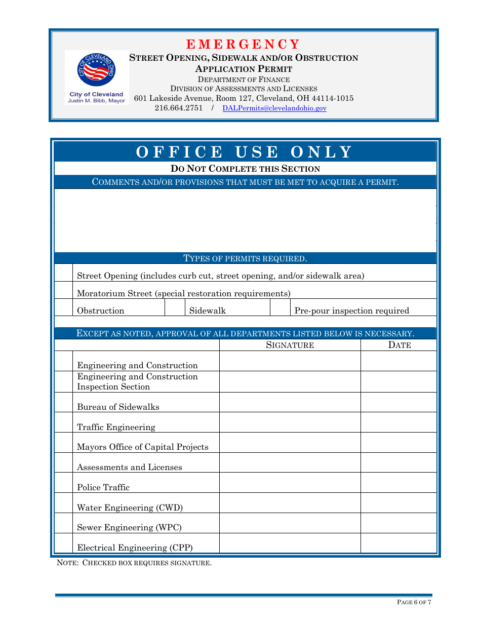 Street Opening, Sidewalk and / or Obstruction Application Permit - Emergency - City of Cleveland, Ohio, Page 6