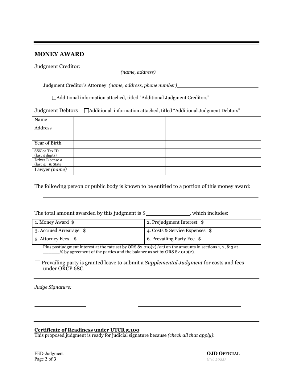 Residential Eviction General Judgment and Money Award - Oregon, Page 2