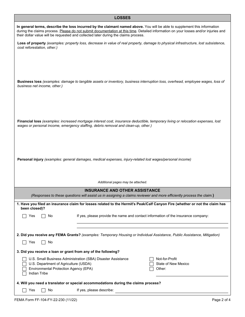 FEMA Form FF104FY22230 Fill Out, Sign Online and Download