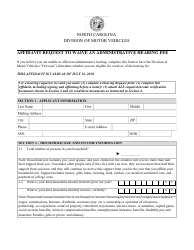 Document preview: Affidavit Request to Waive an Administrative Hearing Fee - North Carolina