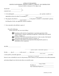 Document preview: Form EFO00183 Affidavit Regarding Limited Partnership, Limited Liability Company, or Corporation - Idaho