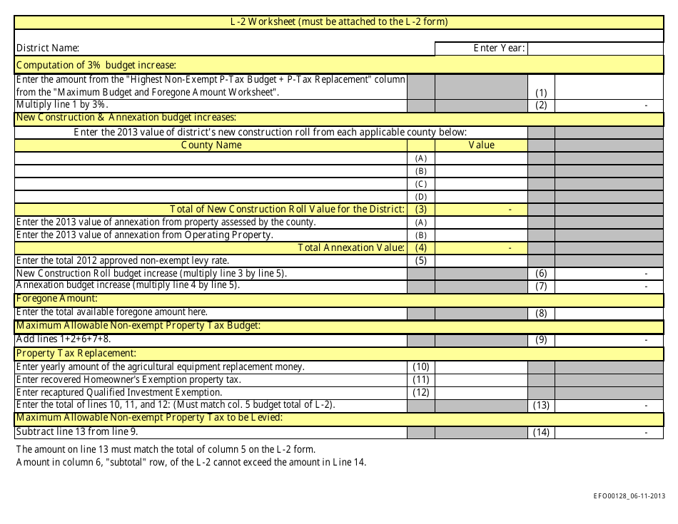 Form L-2 (EFO00128) Worksheet - Idaho, Page 1