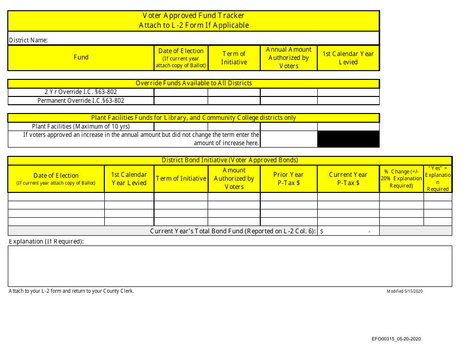 Form EFO00315 Voter Approved Fund Tracker - Idaho, Page 1