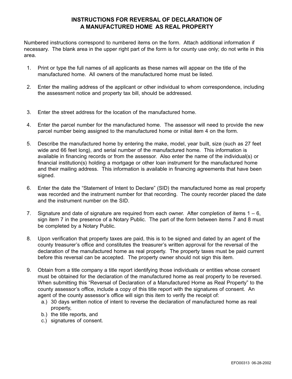 Form EFO00313 Reversal of Declaration of a Manufactured Home as Real Property - Idaho, Page 2