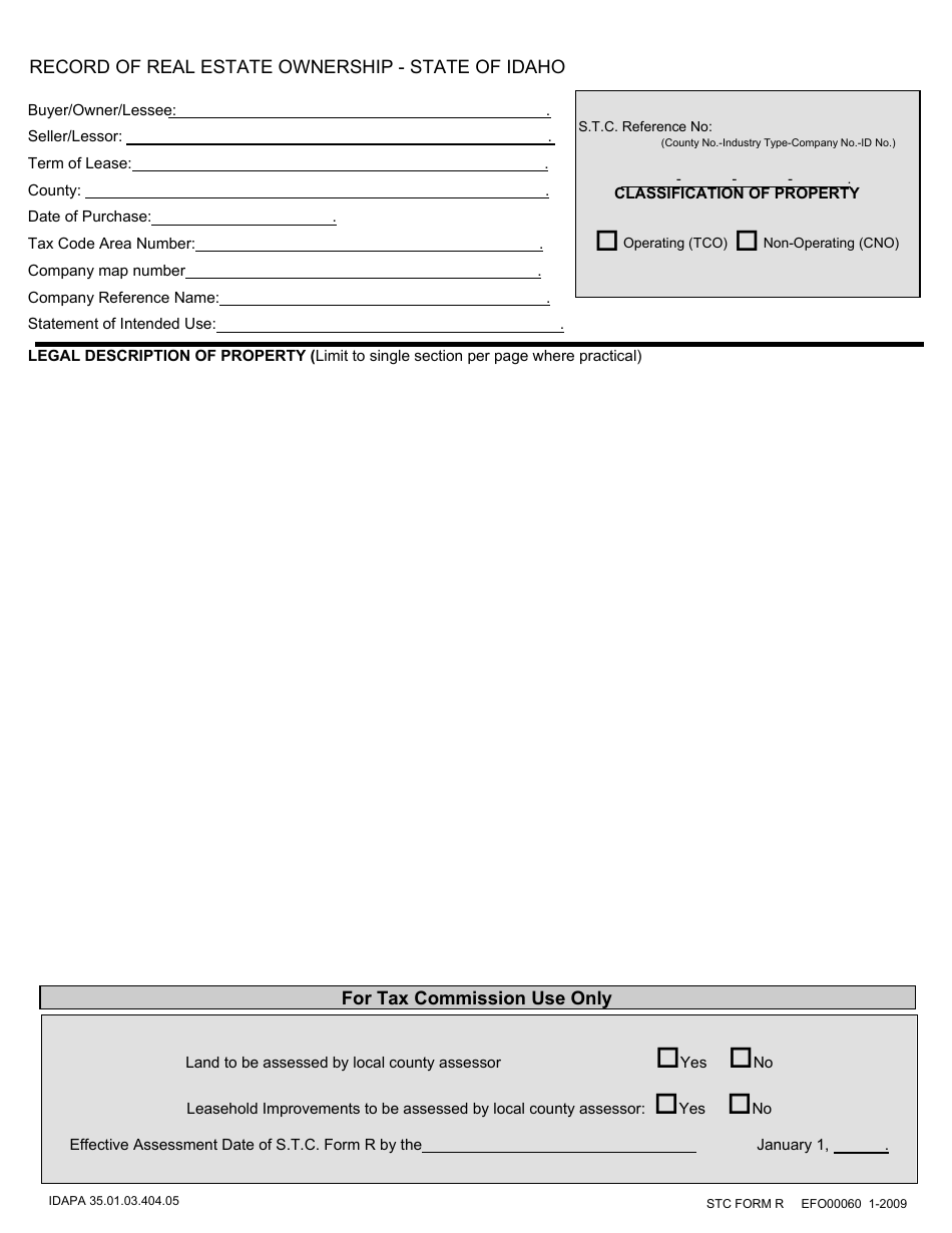 STC Form R (EFO00060) Record of Real Estate Ownership - Idaho, Page 1