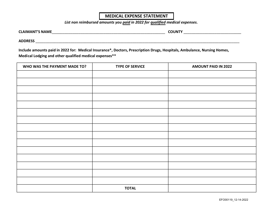 Form EFO00119 Medical Expense Statement - Idaho, Page 1