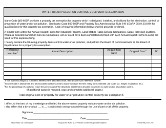 Document preview: Form EFO00188 Water or Air Pollution Control Equipment Declaration - Idaho