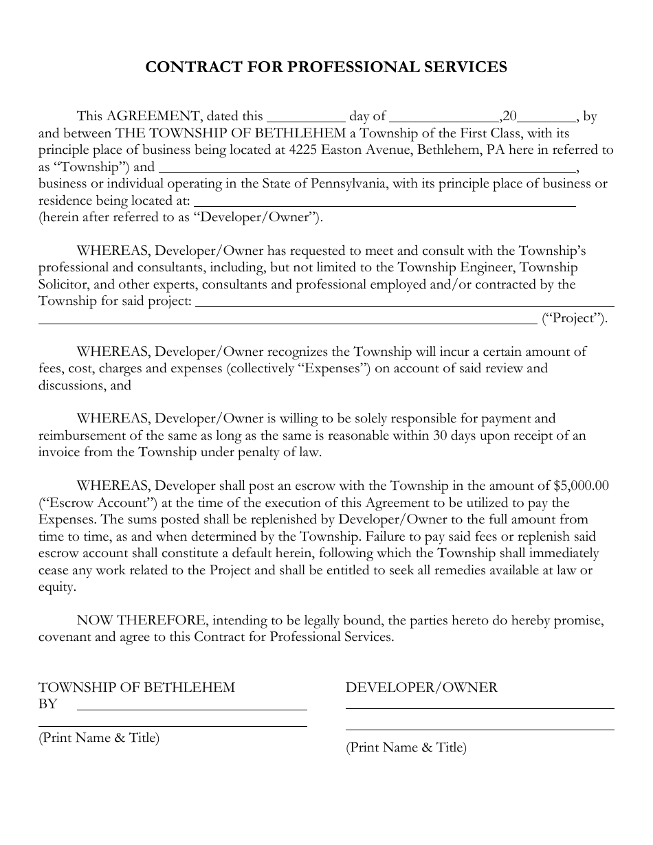 Contract for Professional Services - Bethlehem Township, Pennsylvania, Page 1