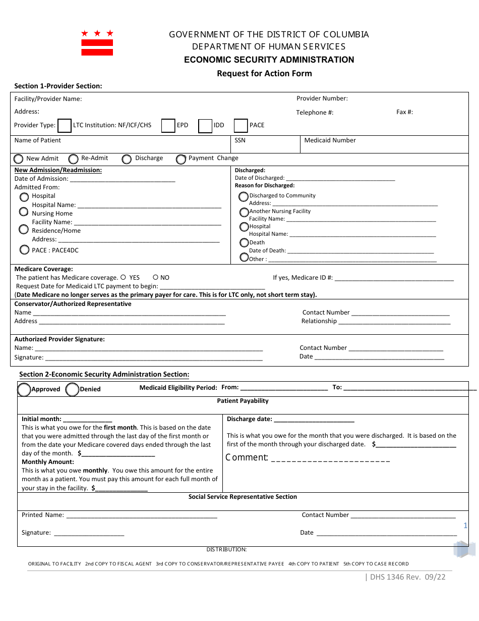Form DHS1346 Request for Action Form - Washington, D.C., Page 1