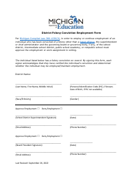 Document preview: District Felony Conviction Employment Form - Michigan