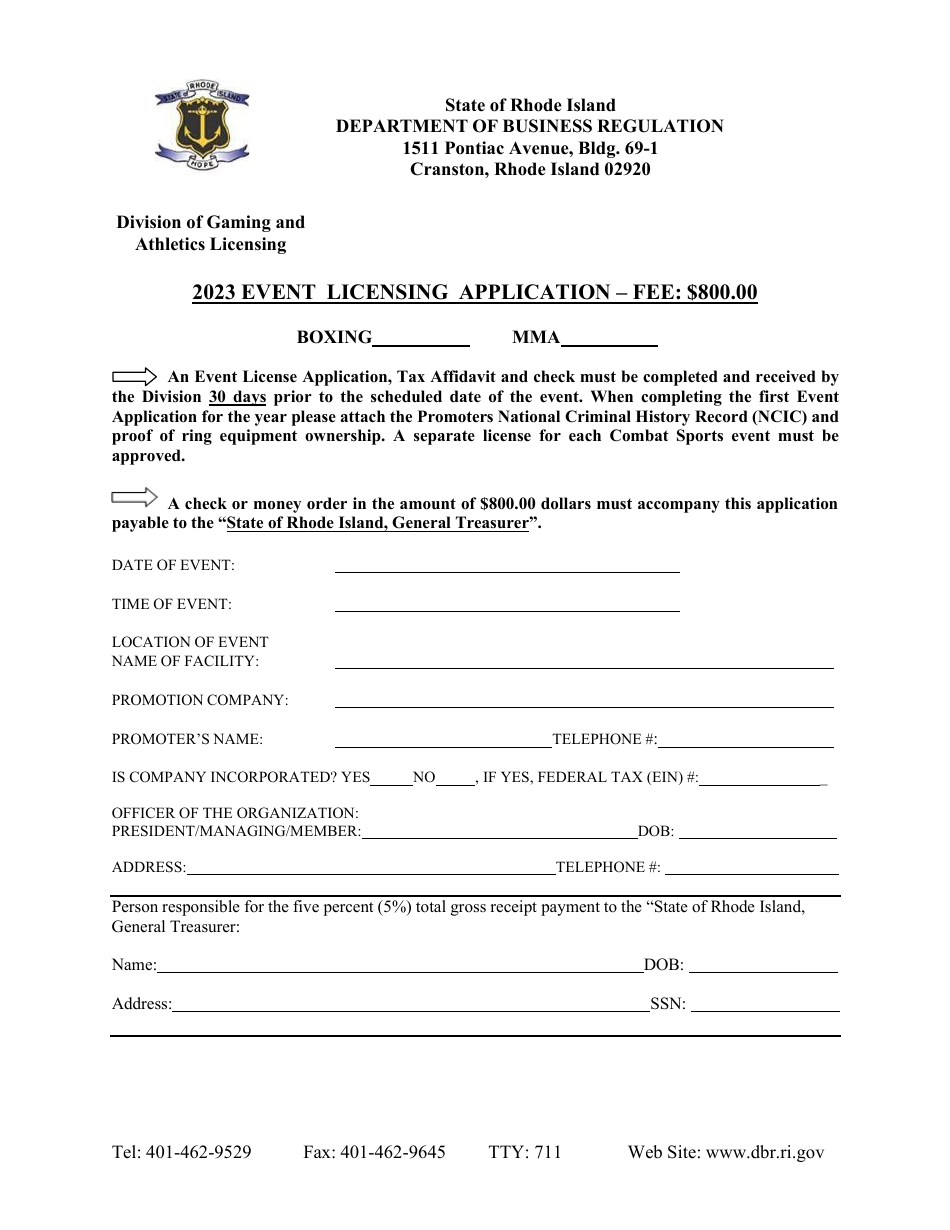 2023 Rhode Island Event Licensing Application Fill Out, Sign Online