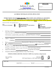 Document preview: Alcoholic Beverage License Application - City of Johns Creek, Georgia (United States)