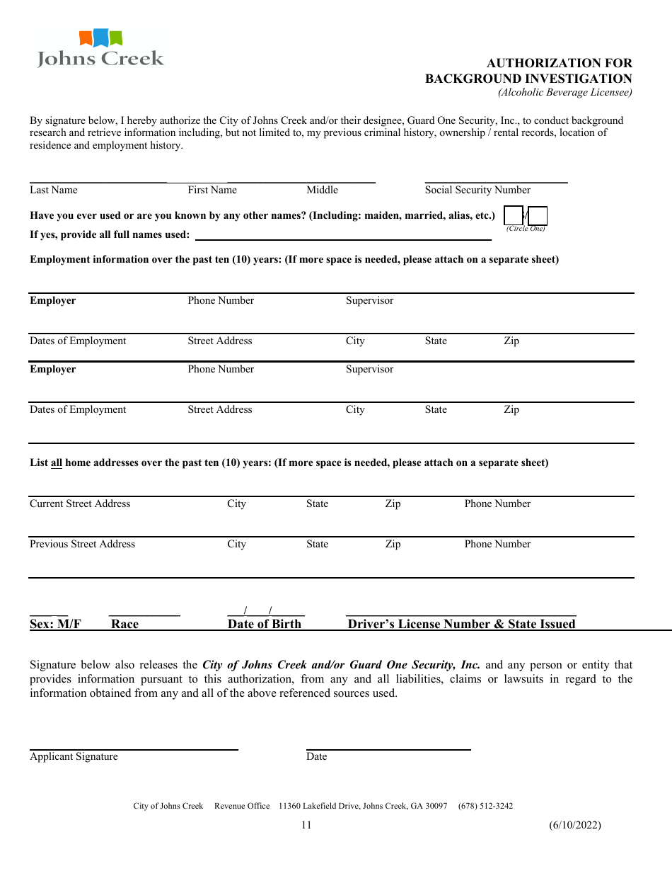 Alcoholic Beverage License Application - City of Johns Creek, Georgia (United States), Page 11