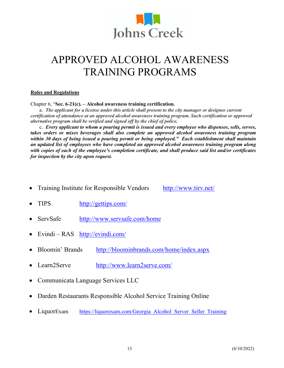 Alcoholic Beverage License Application - City of Johns Creek, Georgia (United States), Page 13
