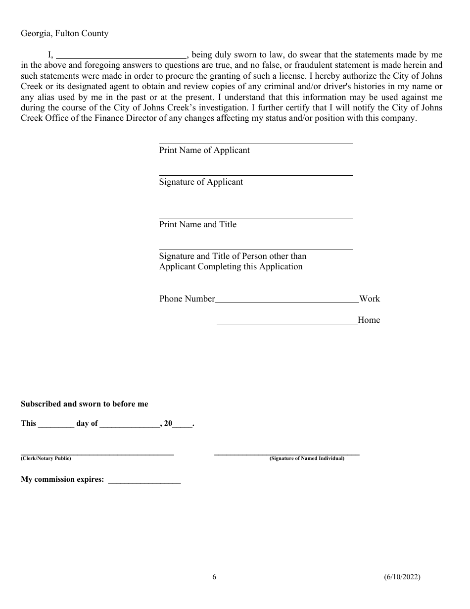 Alcoholic Beverage License Application - City of Johns Creek, Georgia (United States), Page 6