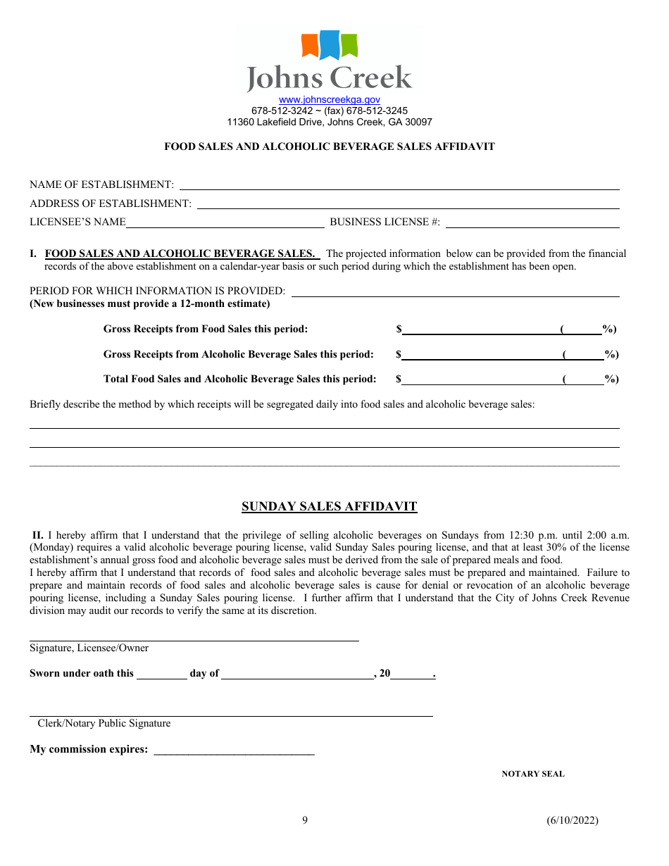 Alcoholic Beverage License Application - City of Johns Creek, Georgia (United States), Page 9