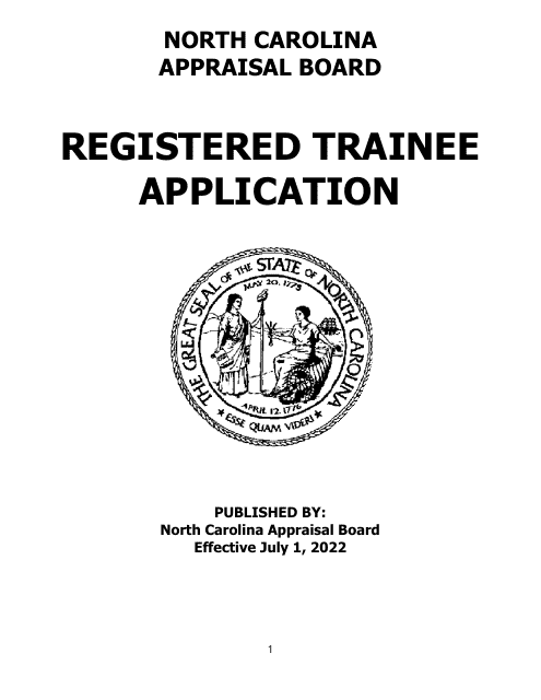 Application for Trainee Registration - North Carolina Download Pdf