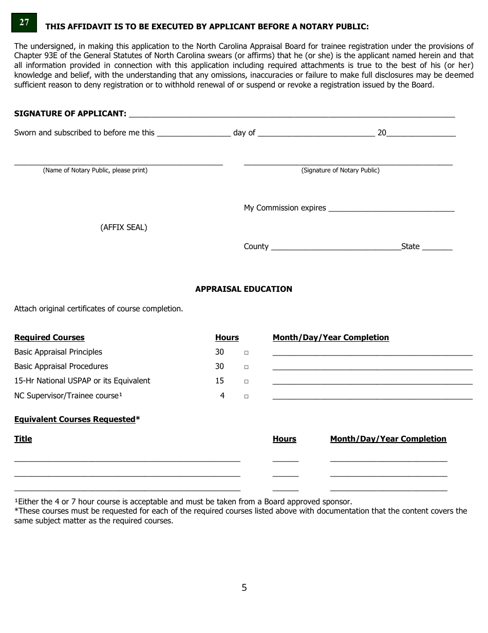 Application for Trainee Registration - North Carolina, Page 10