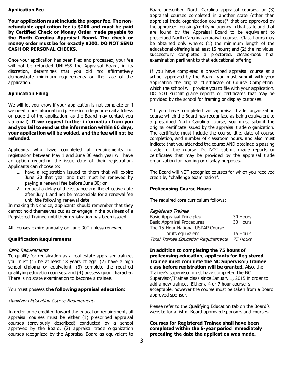Application for Trainee Registration - North Carolina, Page 3
