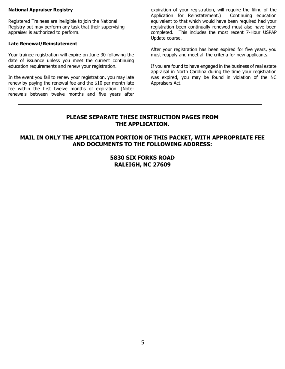 Application for Trainee Registration - North Carolina, Page 5