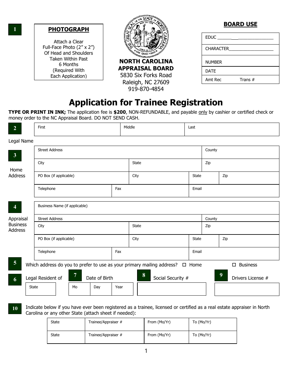 Application for Trainee Registration - North Carolina, Page 6