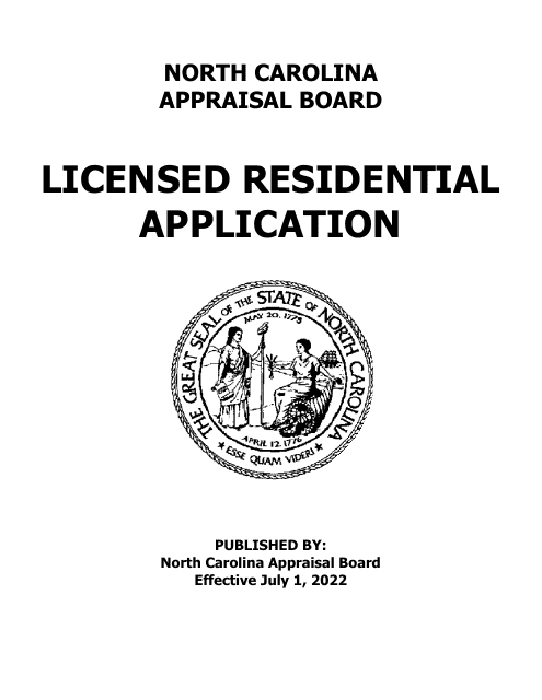 Application for Licensed Residential - North Carolina Download Pdf