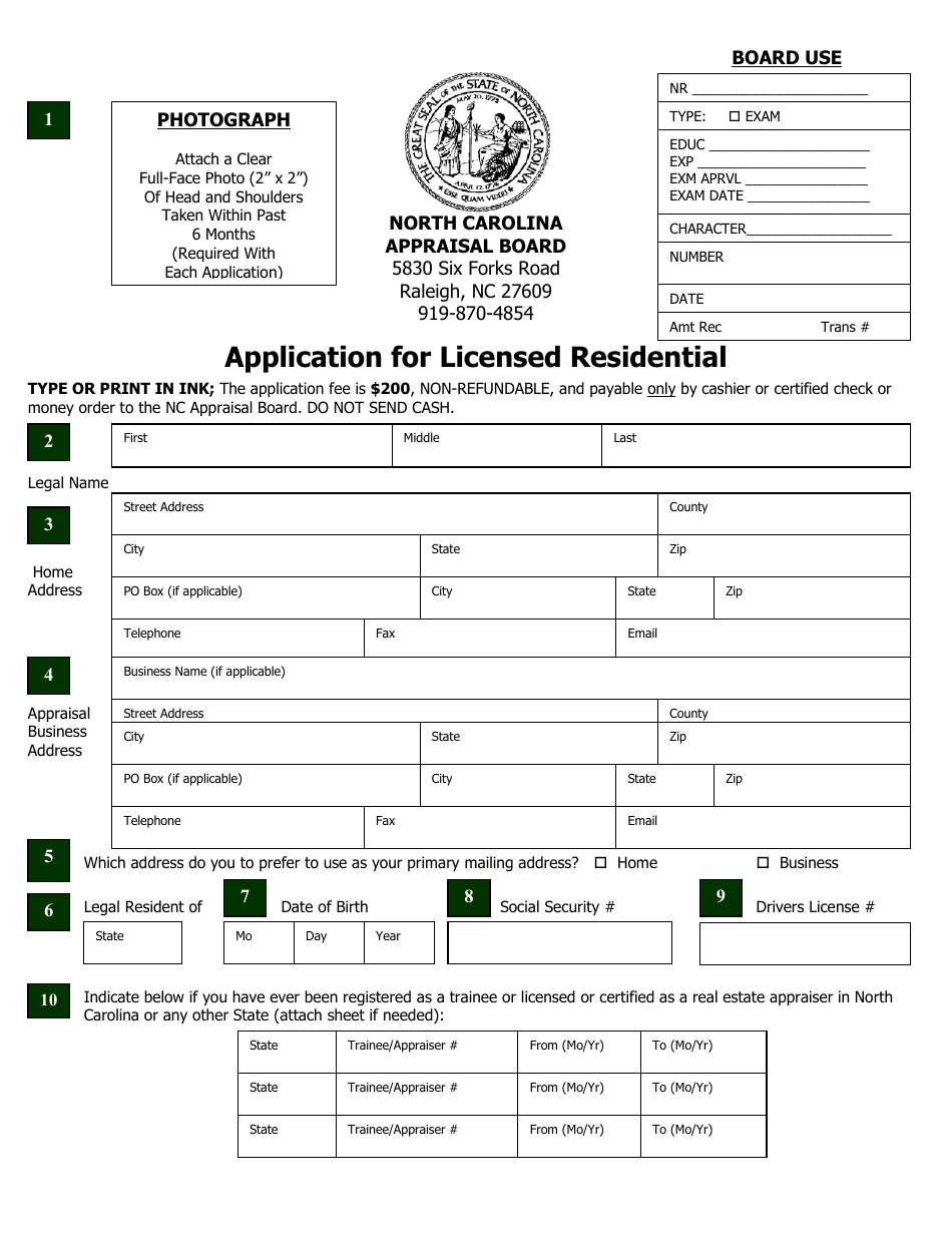 Application for Licensed Residential - North Carolina, Page 10