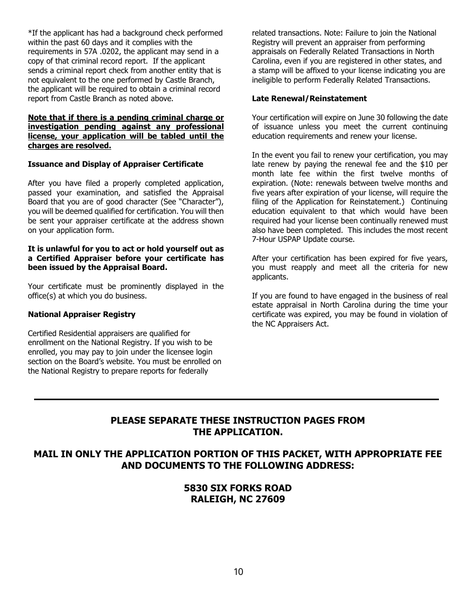 Application for Certified Residential Certification - North Carolina, Page 10