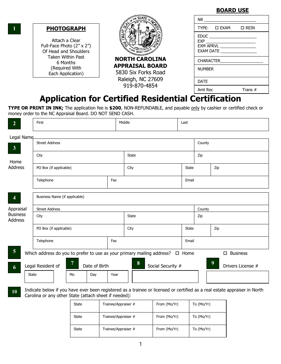 Application for Certified Residential Certification - North Carolina, Page 11