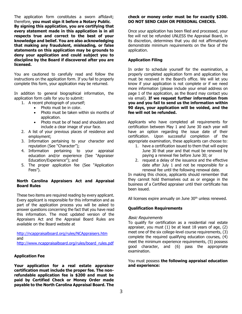 Application for Certified Residential Certification - North Carolina, Page 3