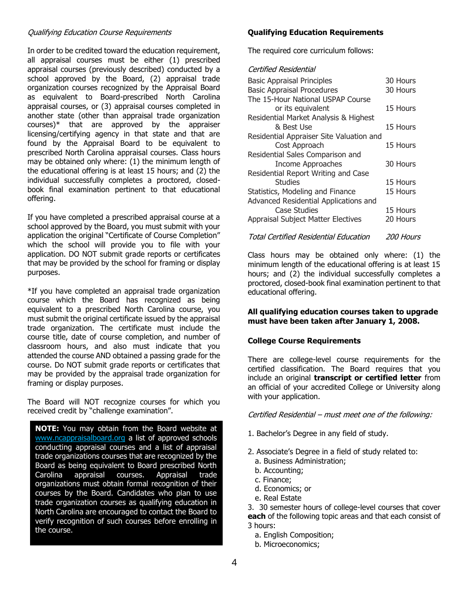 Application for Certified Residential Certification - North Carolina, Page 4