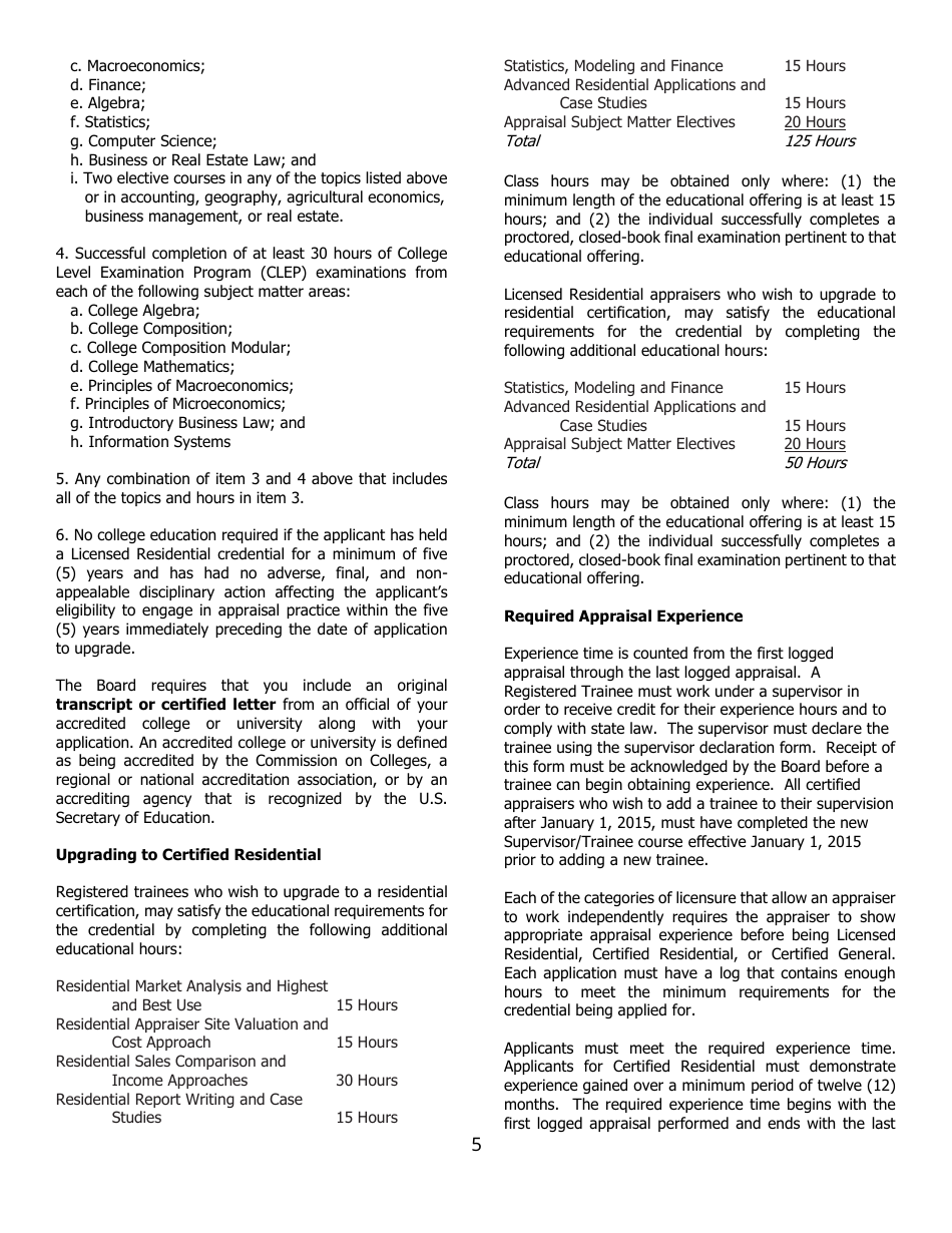 Application for Certified Residential Certification - North Carolina, Page 5