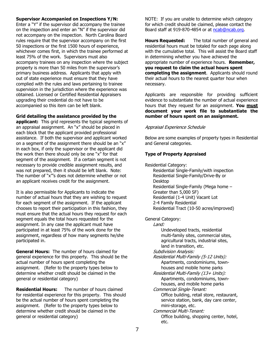 Application for Certified Residential Certification - North Carolina, Page 7