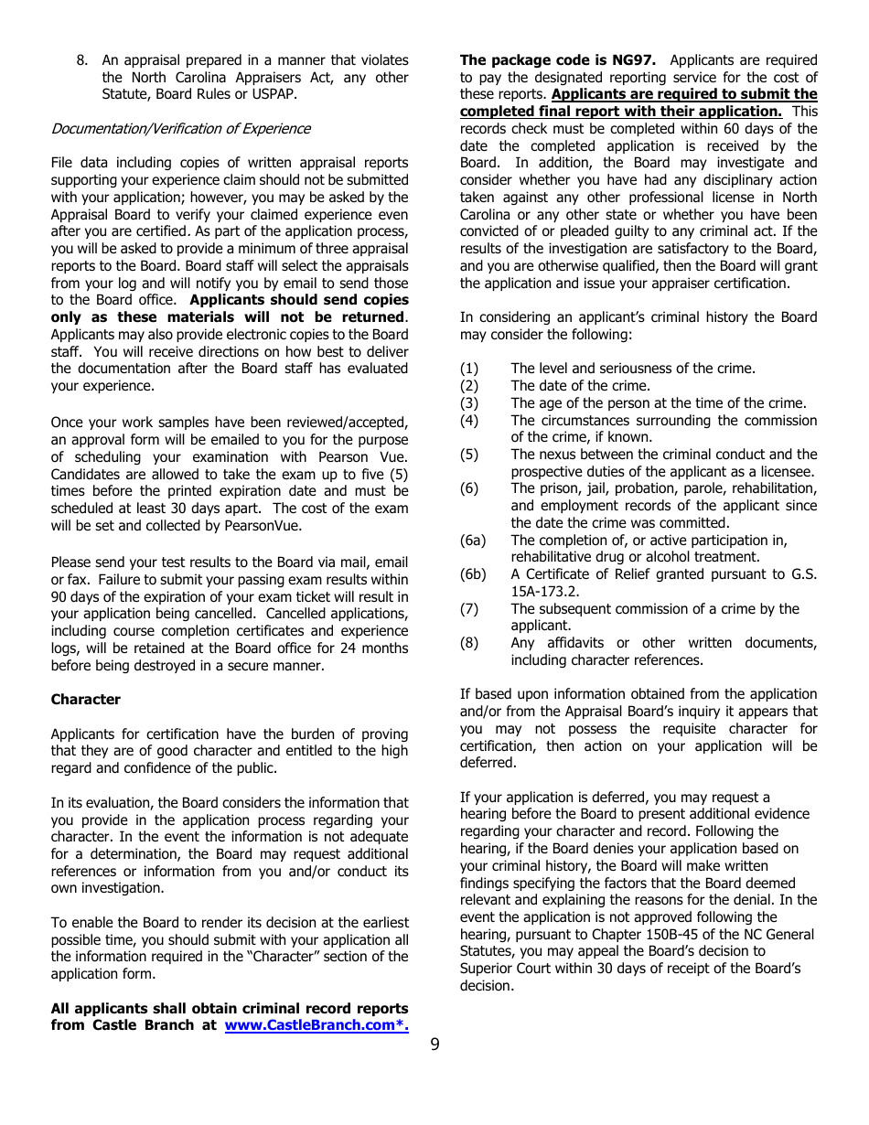 Application for Certified Residential Certification - North Carolina, Page 9