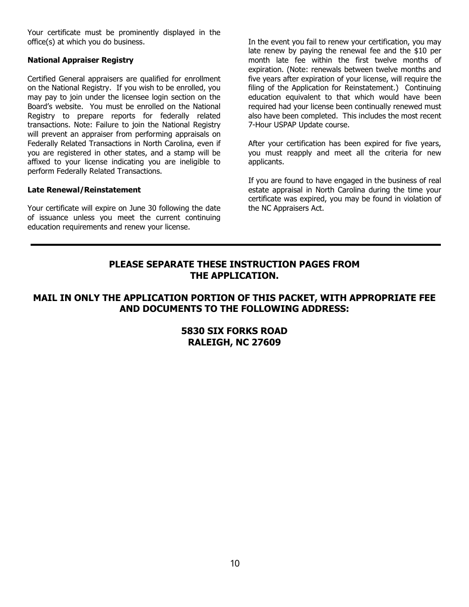 Application for Certified General Certification - North Carolina, Page 10